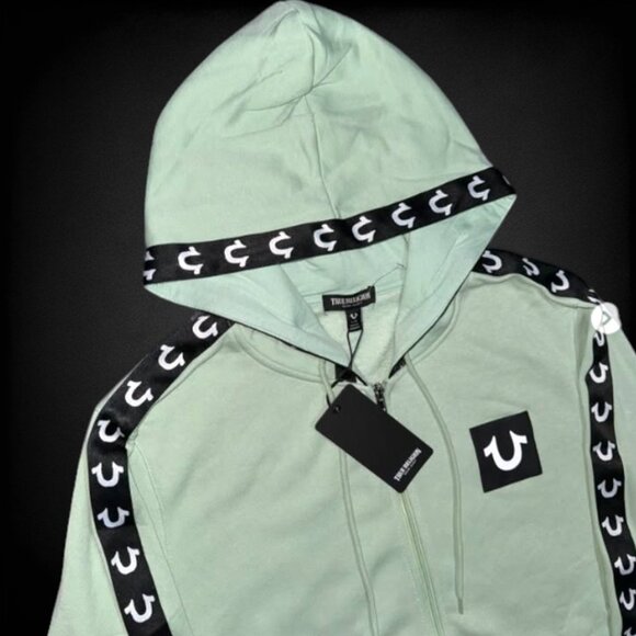 True Religion Mens Logo Tape Sweatsuit Size XL Fleece Tracksuit Frosty Green NWT - Picture 5 of 9